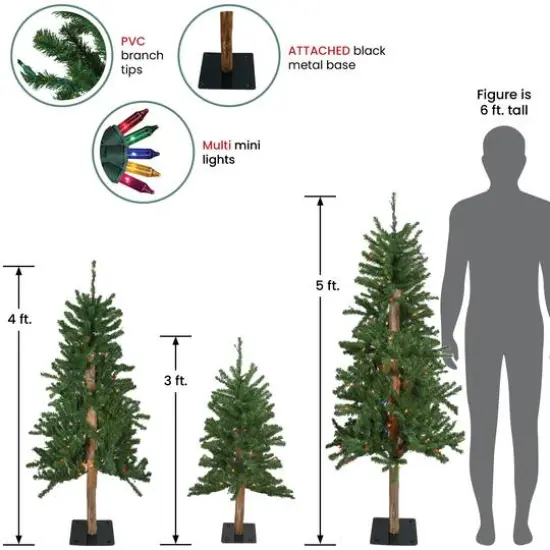 3 Pack Pre-Lit Alpine Artificial Christmas Tree Set, Multicolor Lights {3}