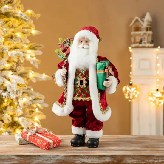 Glitzhome&reg; 18" Faux Fur Traditional Christmas Santa Figurine {3}