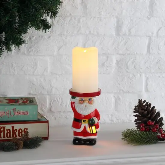 6" Santa Ceramic LED Lit Candle Holder & Flameless Candle {3}
