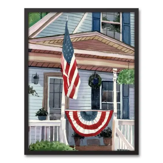 Patriotic Flag Porch Black Framed Canvas {1}