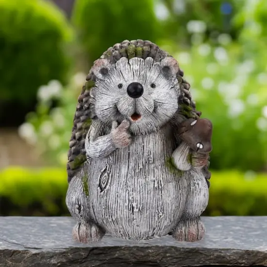 8.5" Hedgehog with Mushroom Outdoor Garden Statue {4}