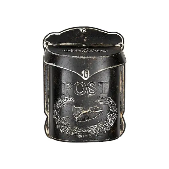 Hello Honey&reg; 15.5" Black Embossed Tin Post Letter Box {1}