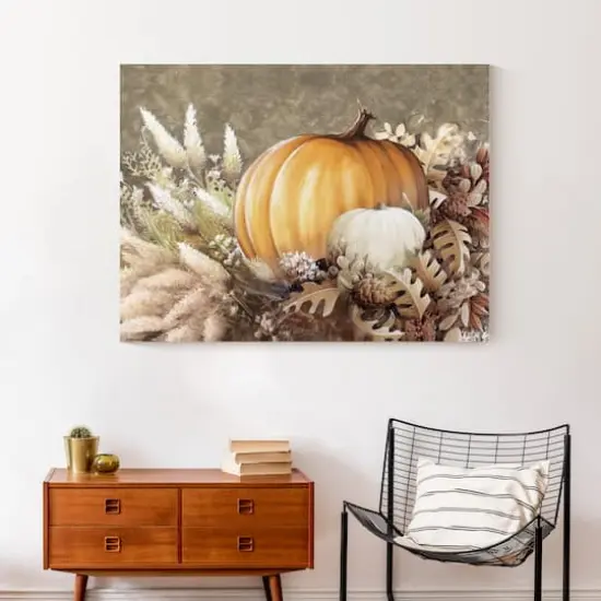 Neutral Harvest Pumpkin Canvas Wall Art {3}