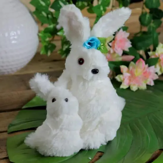 10" White Plush Standing Mother & Baby Easter Bunny Figure {4}