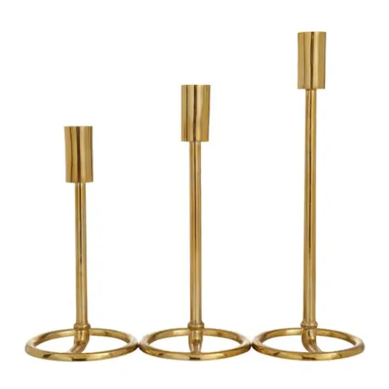 Set of 3 Gold Aluminum Contemporary Candle Holders, 14" x 5" x 5" {6}