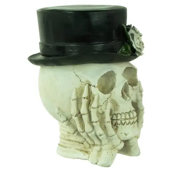 9" Skull with Top Hat & Roses {3}