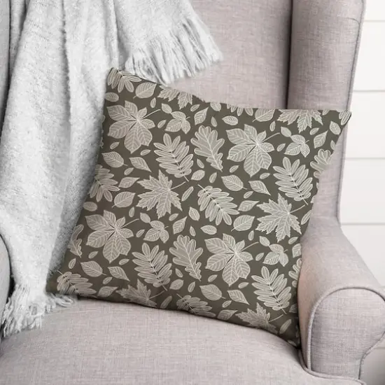 Gray Fall Leaves Pattern Throw Pillow {3}