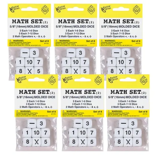 Koplow Games Whole Number Dice Set, 6 Packs of 8 {1}