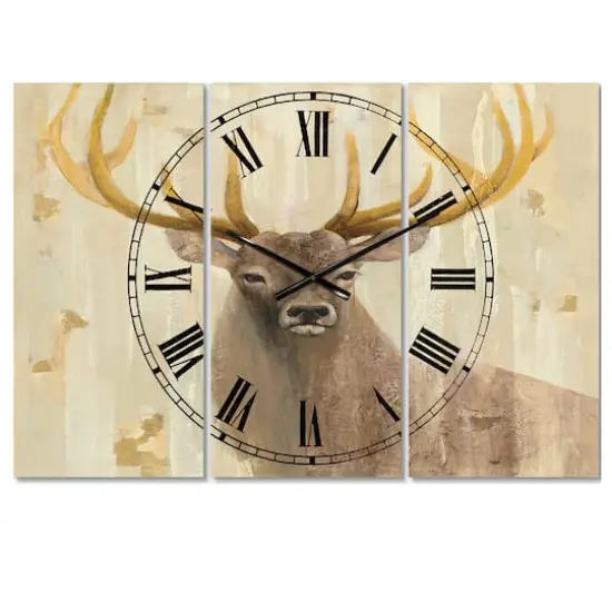 Designart 'Goldern Deer Iii Farmhouse Multipanel Wall Clock {1}