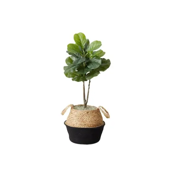 3ft. Artificial Fiddle Leaf Fig Tree With Handmade Cotton & Jute Woven Basket DIY Kit Black {1}