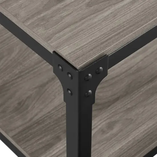 Walker Edison Slate Gray Angle Iron Rustic Wood Side Table Set {6}