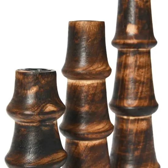 Hello Honey&reg; Wooden Waves Taper Candle Holder Set Espresso Finish {3}