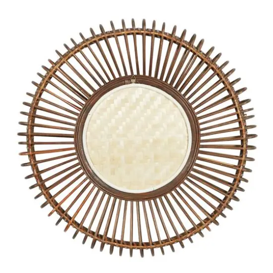 30" Brown Wood Boho Style Wall Mirror {7}