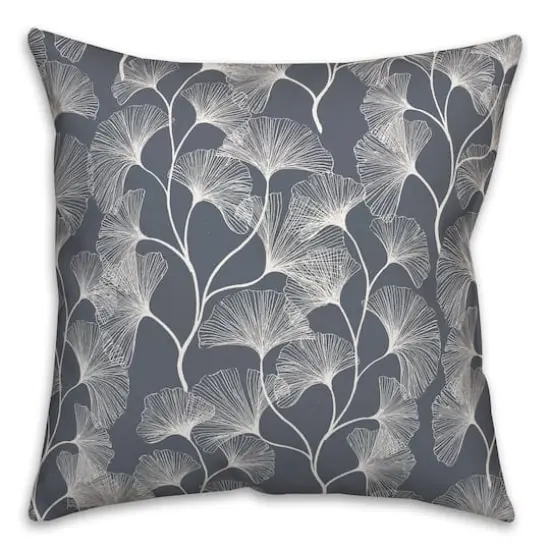 18" Gingko Leaves Indoor/Outdoor Pillow Slate {1}