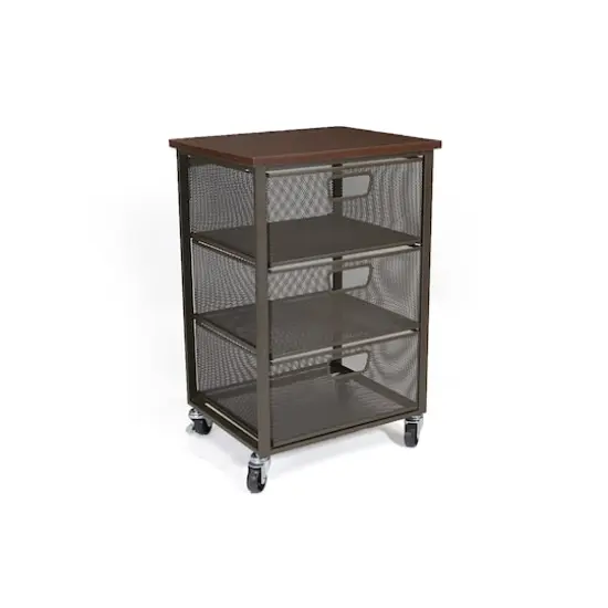Mind Reader Black 3-Tier Metal Rolling File Cart with Drawers {8}
