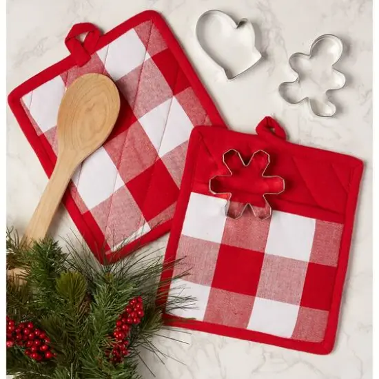 DII&reg; Buffalo Check Potholders, 2ct. Tango Red/White {6}