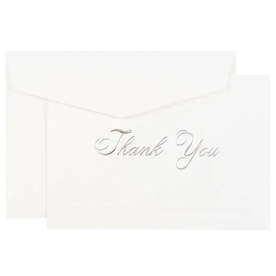 JAM Paper 4.875" x 3.375" Bright White with Silver Script Thank You Cards & Envelopes Set {1}