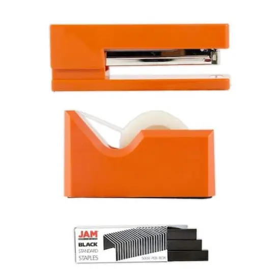 JAM Paper Stapler, Tape Dispenser & Staples Office Trio Kit Orange/Black {4}