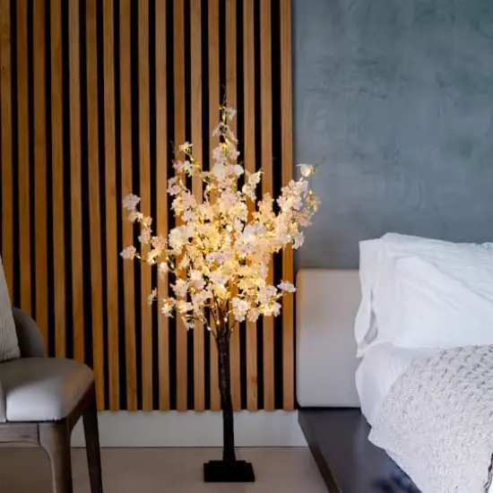 4ft. Pre-Lit Blossoming Pink Artificial Cherry Tree with Warm White LED Lights {3}