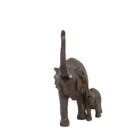 11" Brown Eclectic Polystone Elephants Sculpture {3}