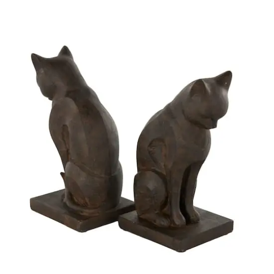 7.75" Dark Brown Cat Frowning Bookend Set with Copper Accents {9}