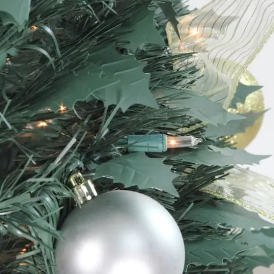 6ft. Pre-Lit Silver & Gold Decorated Pop-Up Artificial Christmas Tree, Clear Lights {4}