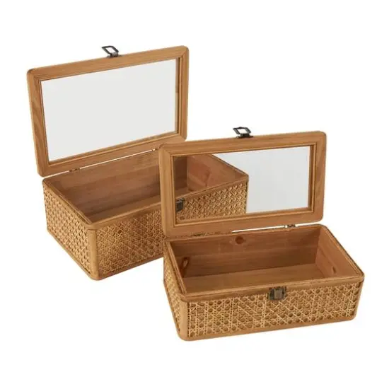 Brown Woven Rattan Box with Glass Top Set {4}