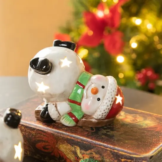 Glitzhome&reg; Lighted Ceramic Snowman Table D&eacute;cor Set {6}