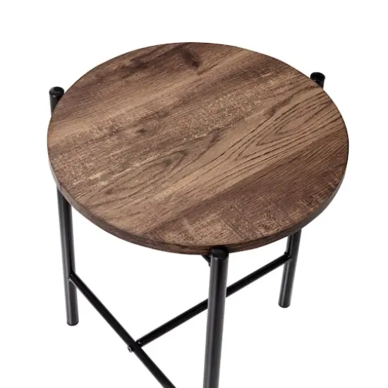 Honey Can Do Natural T-Pattern Base Round Side Table {5}