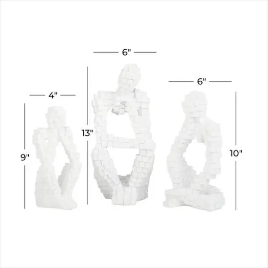 Set of 3 White Polystone Contemporary Sculptures, 13" x 6" x 6" {7}
