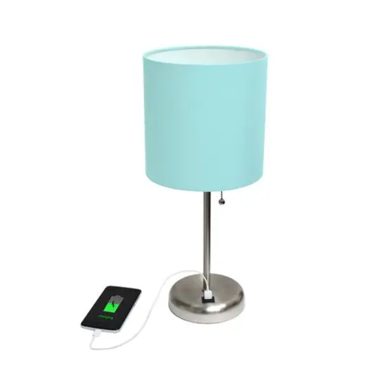 Creekwood Home 19.5" Oslo USB Port Table Lamp Brushed Steel/Aqua Shade {7}