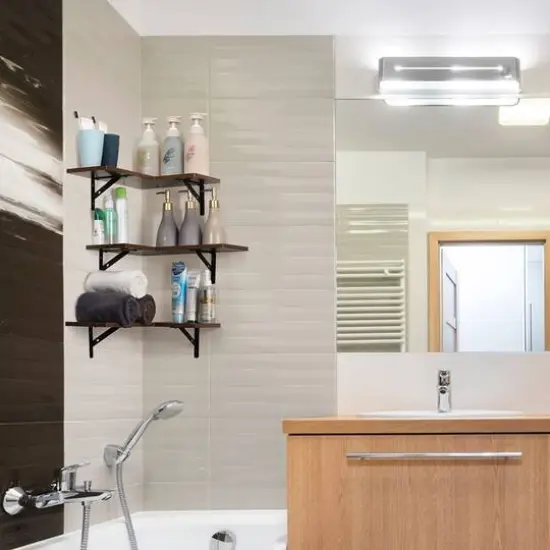 Brown Wood Wall Mounted Corner Floating Shelf Set {5}