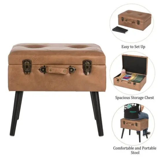 Glitzhome&reg; Leatherette Upholstered Storage Stool {6}