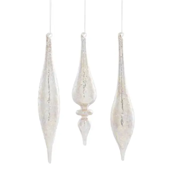 Rose Gold Frosted Glass Drop Ornament Set, 9", 10" & 10.25" {1}