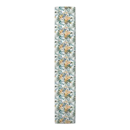 90" Tropical Floral Cotton Twill Runner White {4}