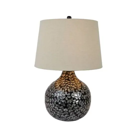 Hello Honey® 26" Multicolor Capiz Sphere Table Lamp with Floral Design and Linen Shade {6}