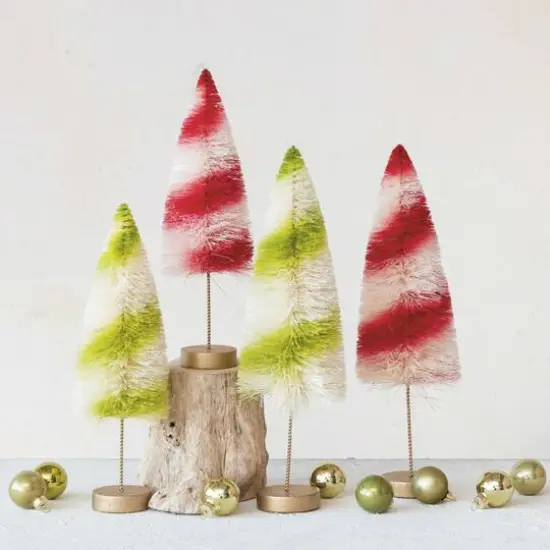 Hello Honey&reg; 13" Red & Cream Striped Sisal Bottle Brush Swirled Tree with Wood Base {4}