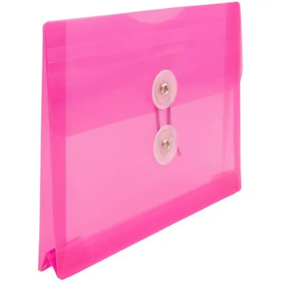JAM Paper 5.5" x 7.5" Button & String Tie Closure Plastic Envelopes, 12ct. Fuchsia Pink {5}