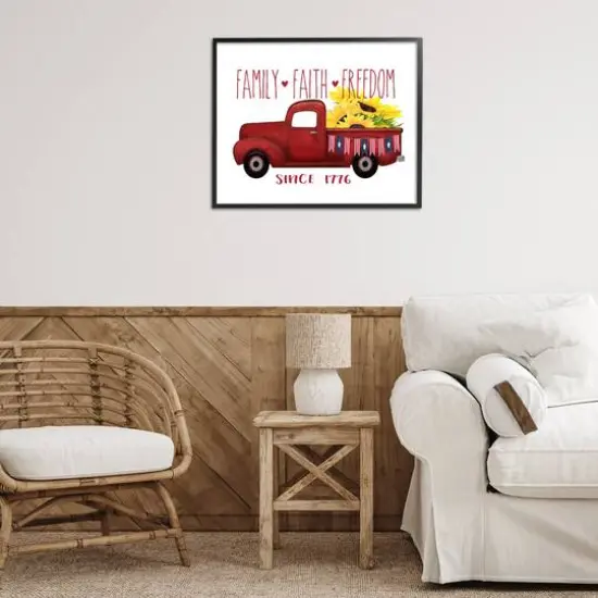 Stupell Industries Family Faith Freedom Americana Floral Country Truck Framed Giclee Art Black {3}