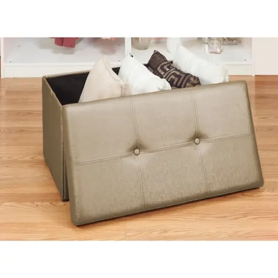 Simplify Metallic Brown Faux Leather Double Folding Storage Ottoman {4}