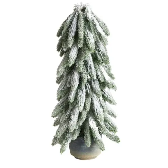 21" Unlit Flocked Artificial Christmas Tree in Decorative Planter {1}