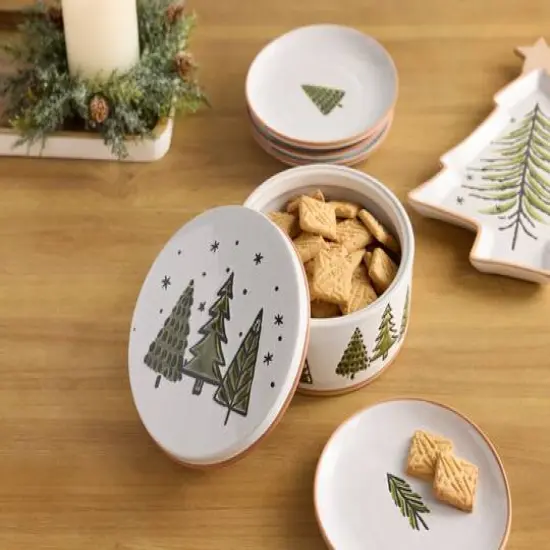 7.75" Ceramic Pine Tree Canister with Lid {4}