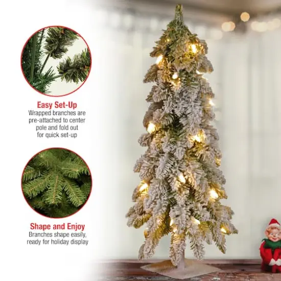 2ft. Pre-Lit Snowy Downswept Forestree With Metal Plate, Clear Lights {6}