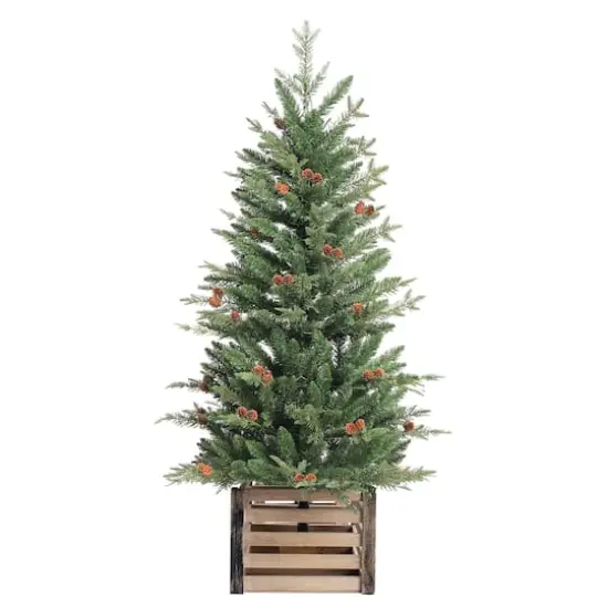 4ft. Pre-Lit Asheville Fir Artificial Christmas Tree with Wooden Crate Base, Clear Lights {3}