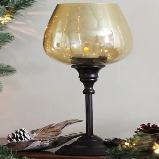 13" Decorative Small Golden Luster Brown Stemmed Votive Candle Holder {5}