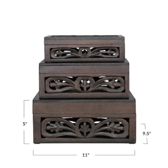 Hello Honey&reg; Espresso Carved Reclaimed & Mango Wood Nesting Boxes Set {4}