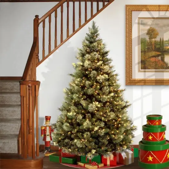 7 ft. Pre-Lit Carolina Pine Hinged Medium Artificial Christmas Tree, Clear Lights {4}