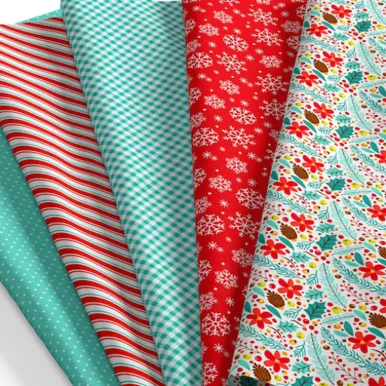 SINGER Christmas Floral Aqua 5 Piece Fat Quarter Bundle {3}