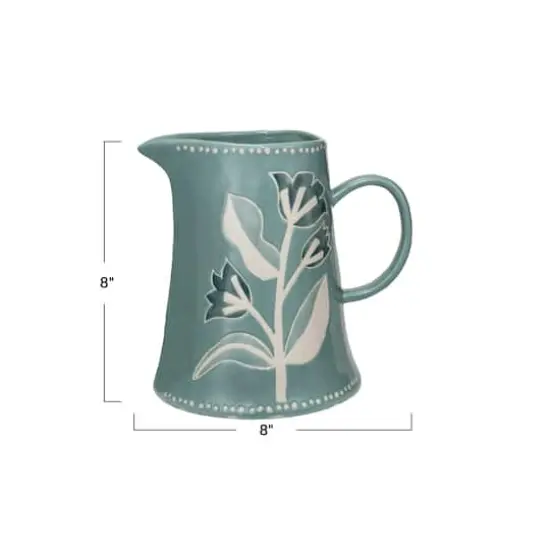 Hello Honey&reg; 8" Blue Hand-Painted Wax Relief Pattern Stoneware Pitcher {4}