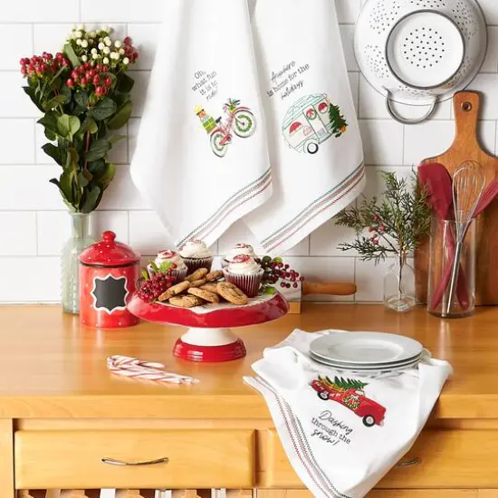 DII&reg; Holidays On Wheels Printed Dishtowel Set {9}
